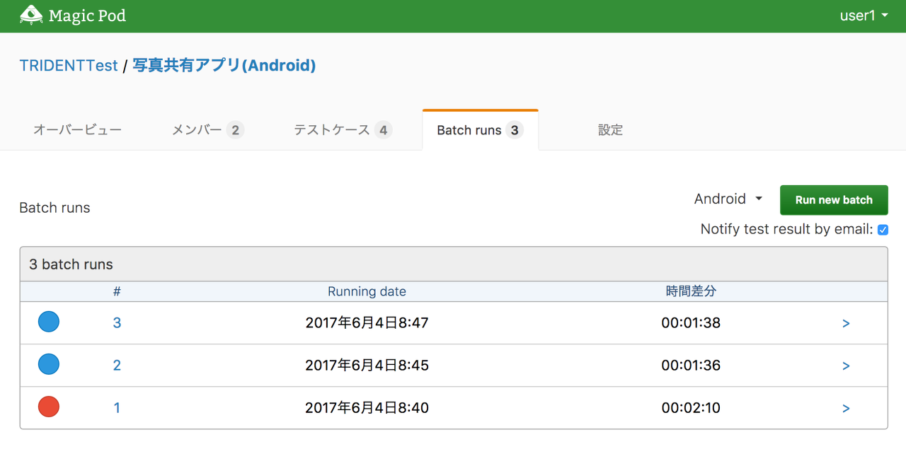 図3 テスト一括実行結果ページ