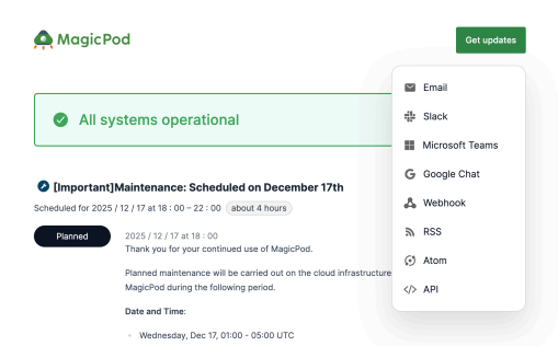MagicPod Status Page